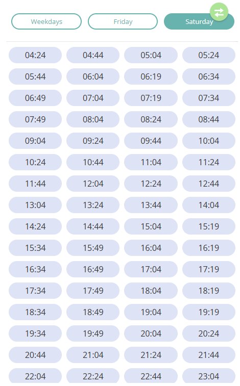 Bus M109 Saturday Timetable